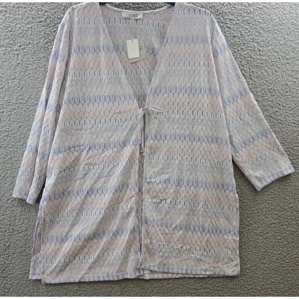 Kasper Plus Size Chevron-Knit Tie-Front Cardigan Women's 2X Blue Lotus Multi